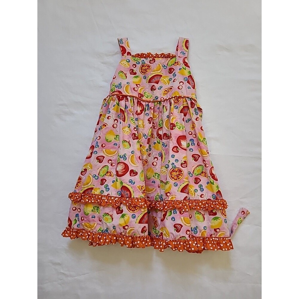 JONA MICHELLE Pink Orange Fruit Ruffle Dress Sundress Sz 4T